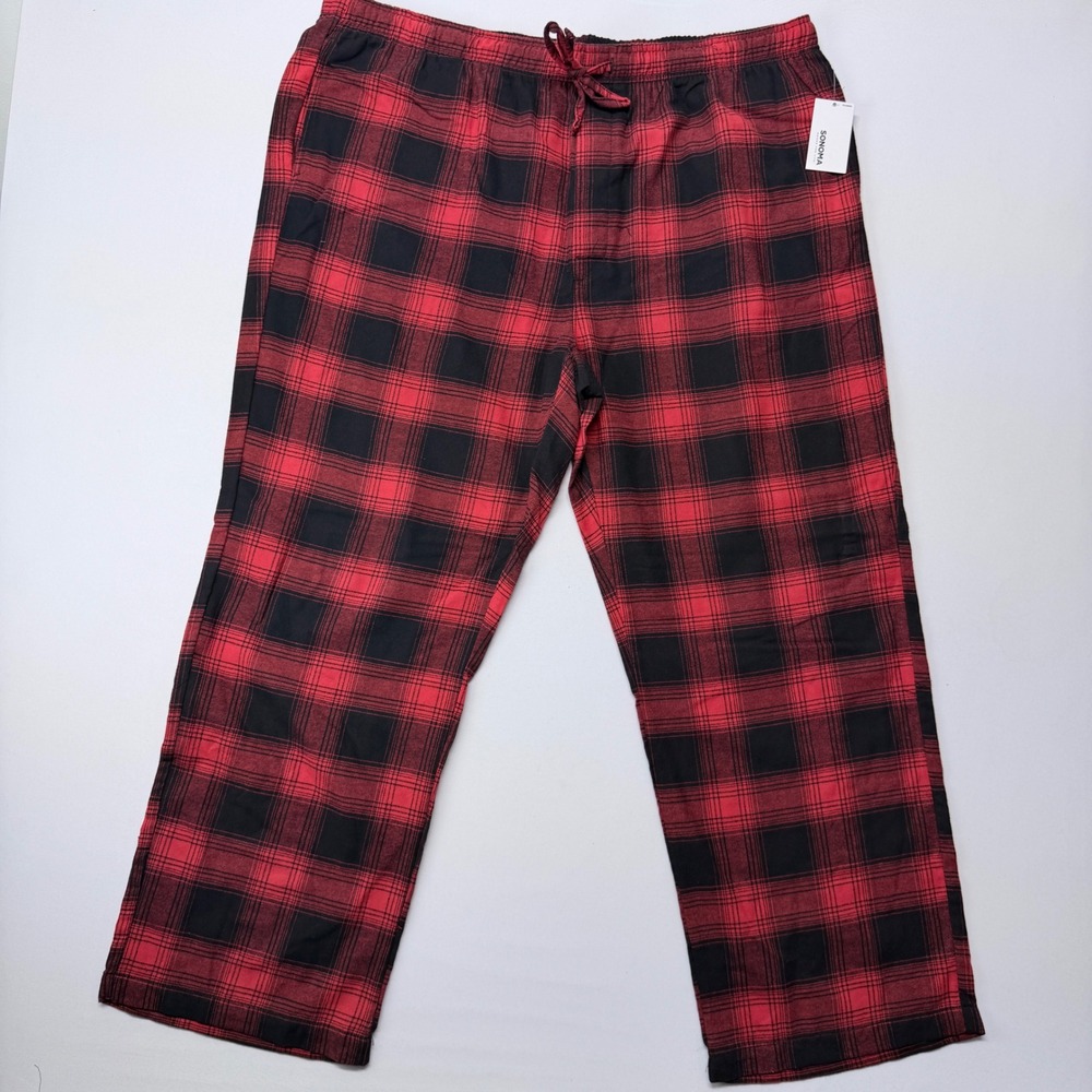 Sonoma Goods For Life Mens XXL Red Black Plaid Flannel Pajama Pants New